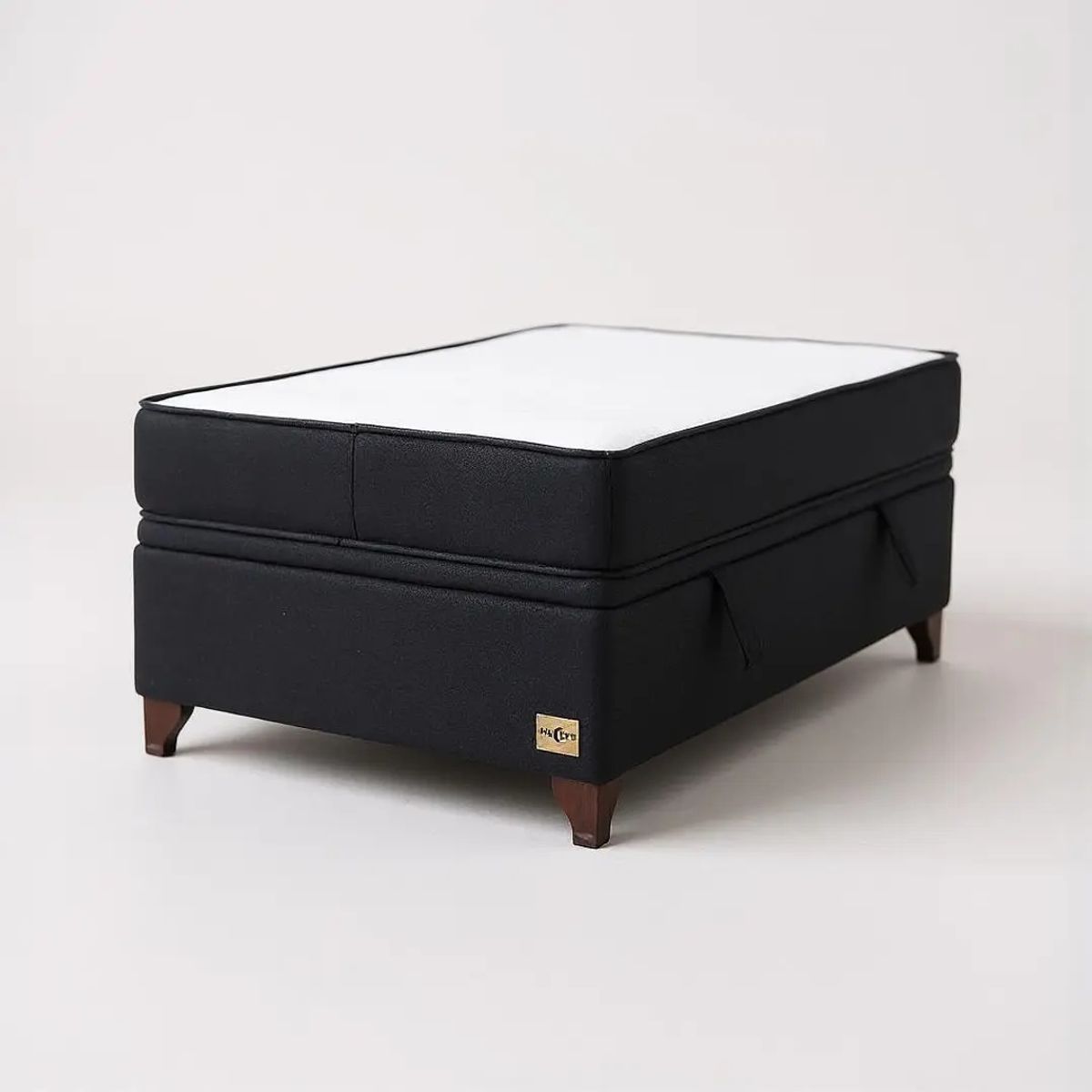 BLOCCARE - Cama Baul 1 Plaza + Colchon Black L190/Patas Madera 11CM (Negro)