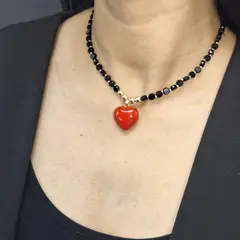 GENERICO - Collar Cristales Negros Corazon Rojo