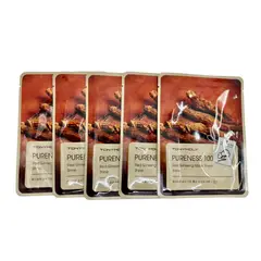 TONYMOLY - Mascarilla Pureness 100 de Ginseng Rojo - Set de 5 unidades - Efecto Brillo
