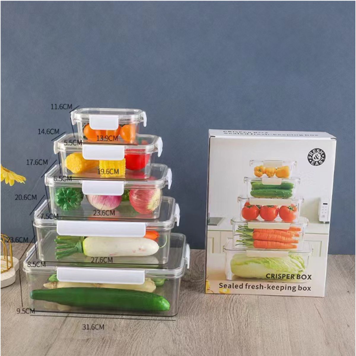 GENERICO - Set 5 Contenedores Herméticos Almacenamiento Alimentos Frutas Bebidas