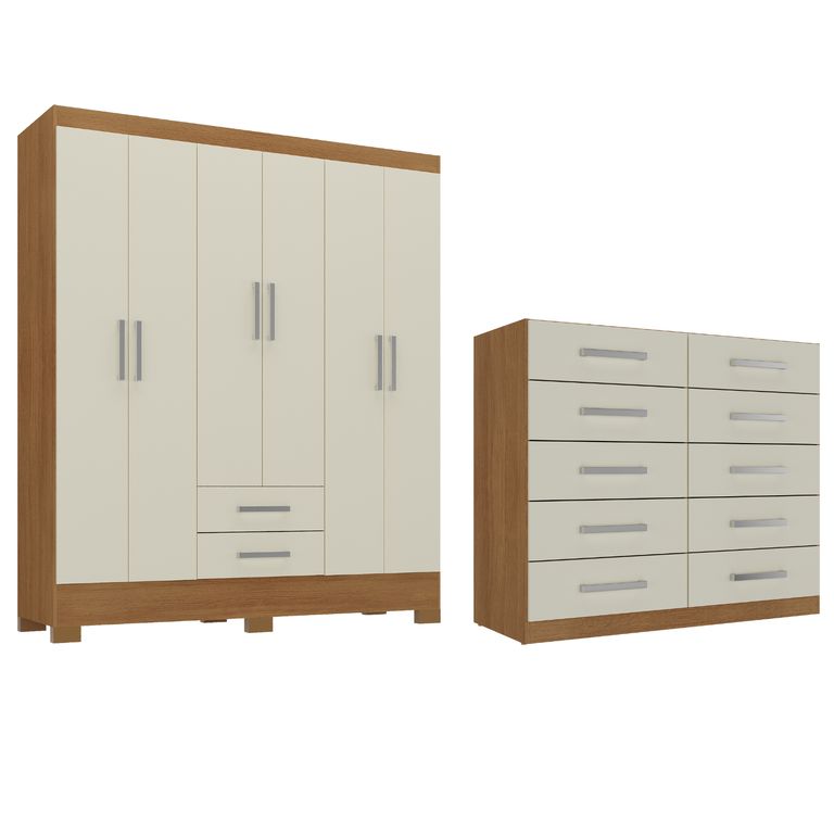 Combo Closet 6 Puertas + Comoda 10 Cajones Off White R6210