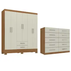 MOVELARIA - Combo Clóset 6 Puertas + Cómoda 10 Cajones Off White R6210