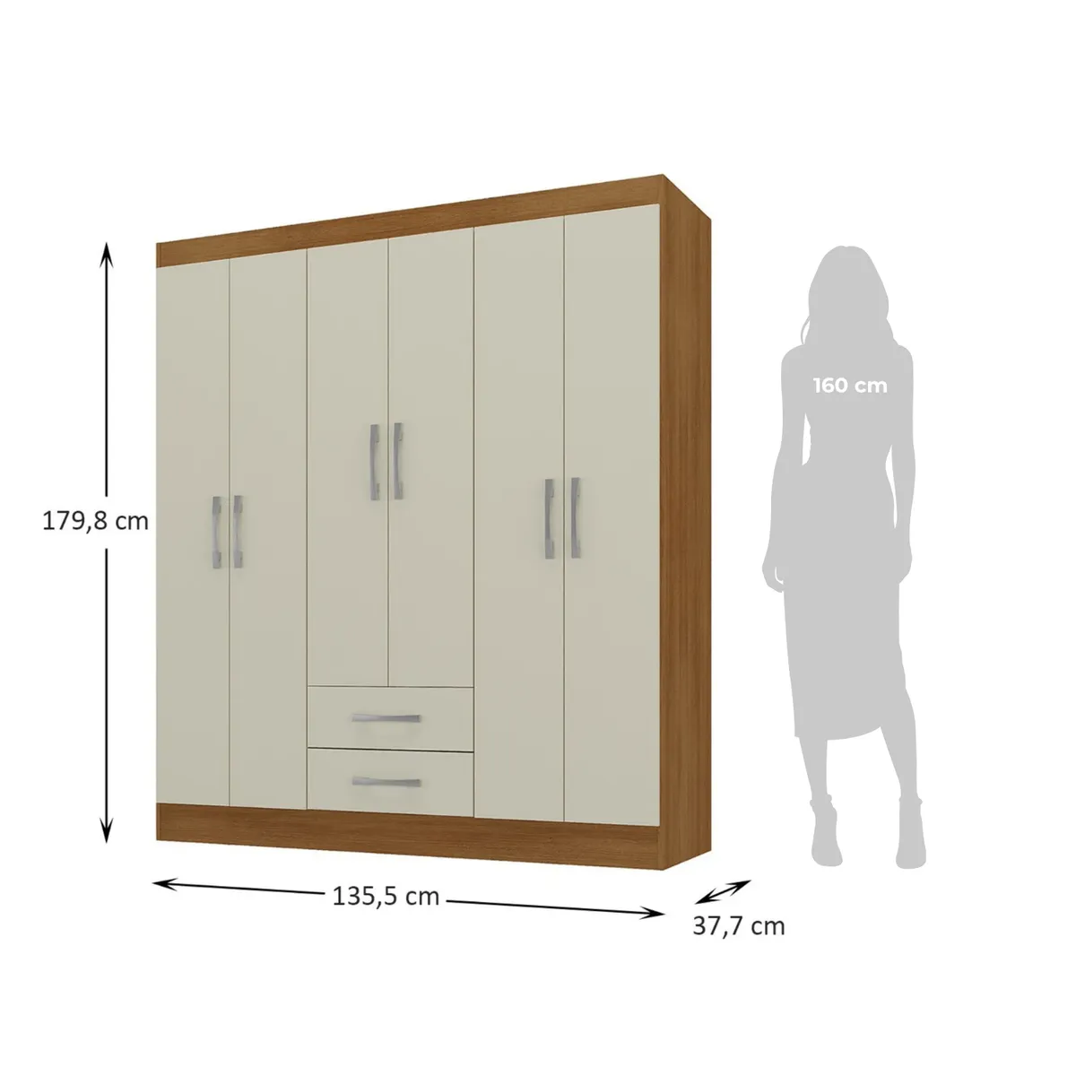 MOVELARIA - Combo Clóset 6 Puertas + Cómoda 10 Cajones Off White R6210