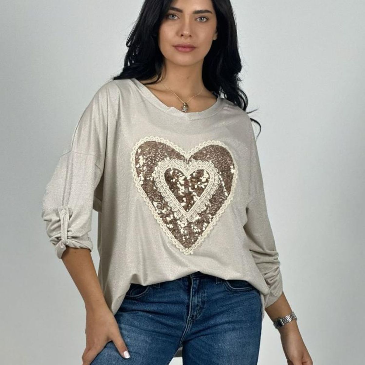 ENIGMATICA BOUTIQUE - Polera Acetato Corazón Brillante