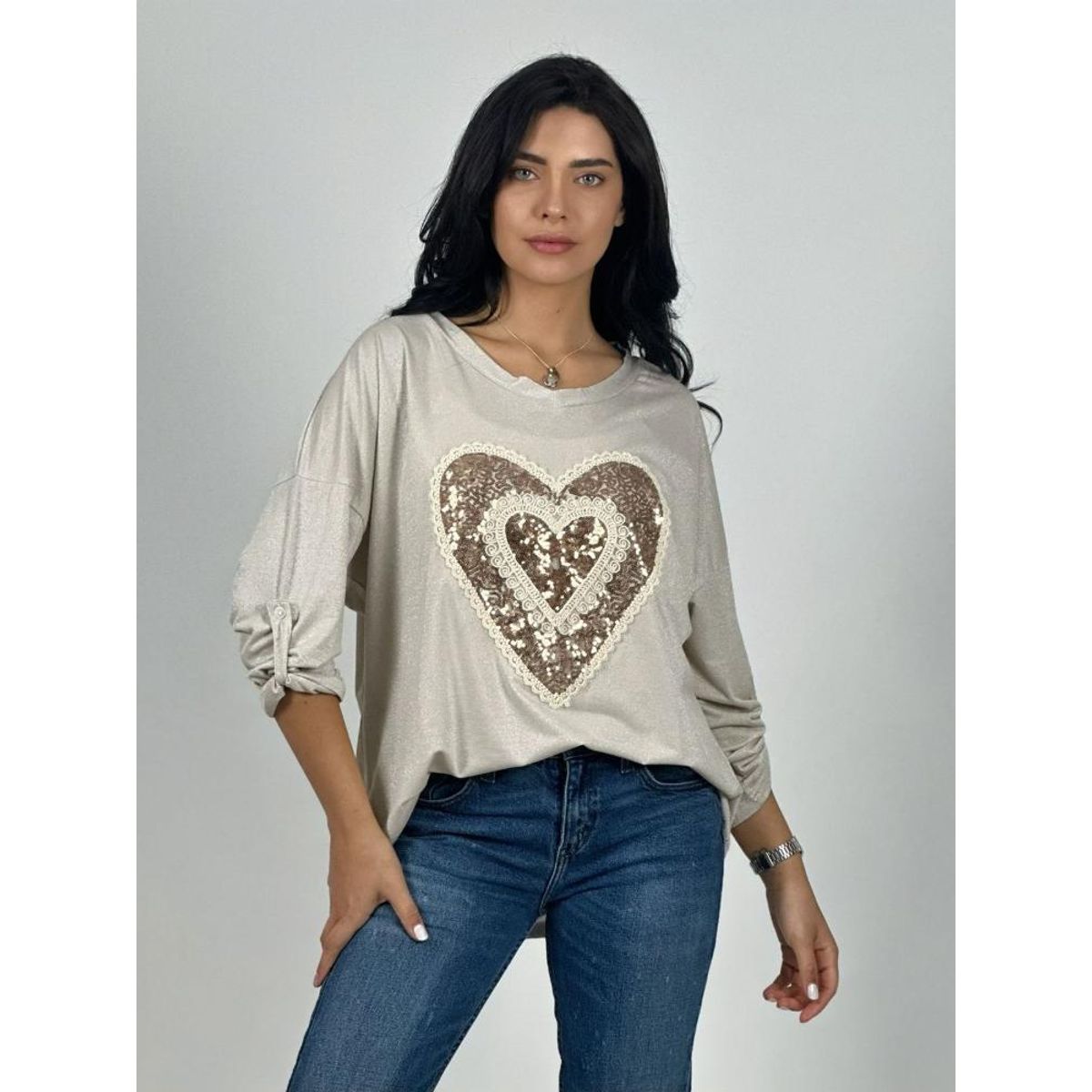 ENIGMATICA BOUTIQUE - Polera Acetato Corazón Brillante