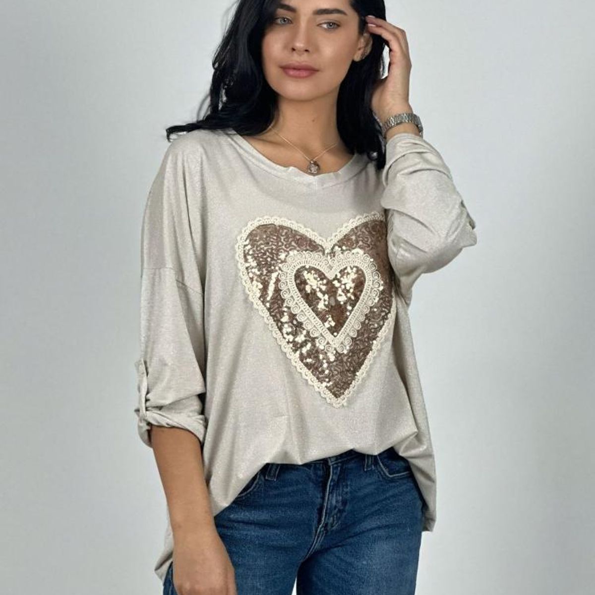 ENIGMATICA BOUTIQUE - Polera Acetato Corazón Brillante