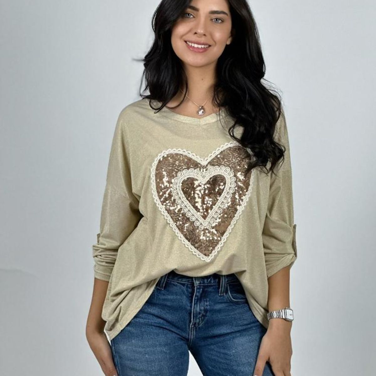 ENIGMATICA BOUTIQUE - Polera Acetato Corazón Brillante