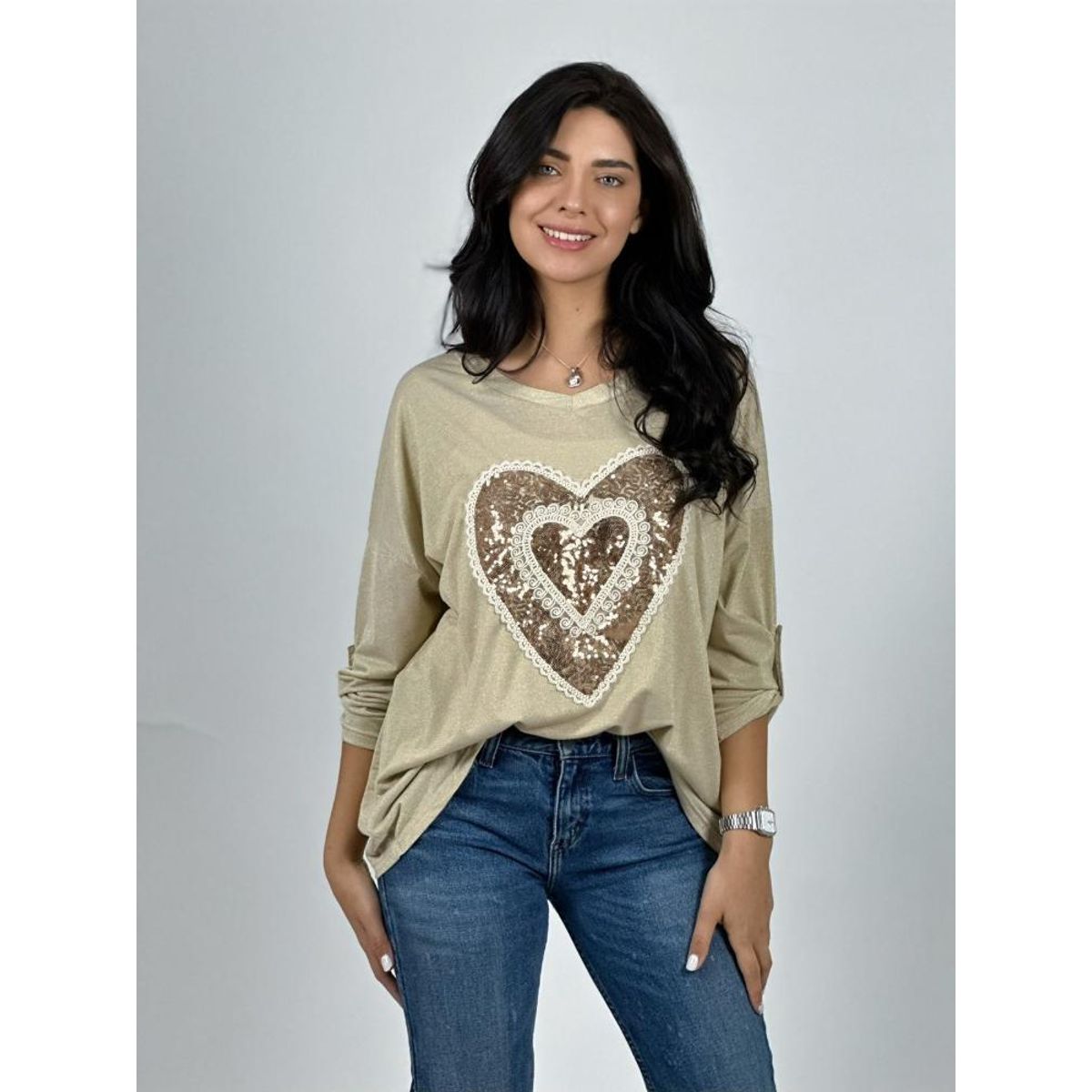 ENIGMATICA BOUTIQUE - Polera Acetato Corazón Brillante