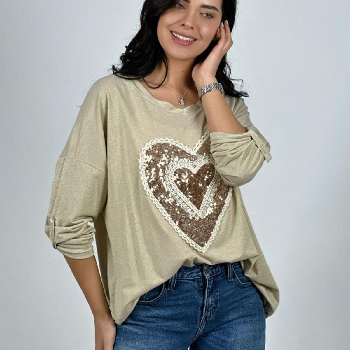 ENIGMATICA BOUTIQUE - Polera Acetato Corazón Brillante