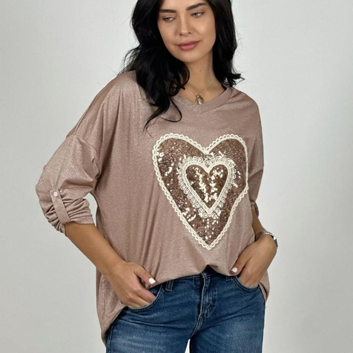 ENIGMATICA BOUTIQUE - Polera Acetato Corazón Brillante