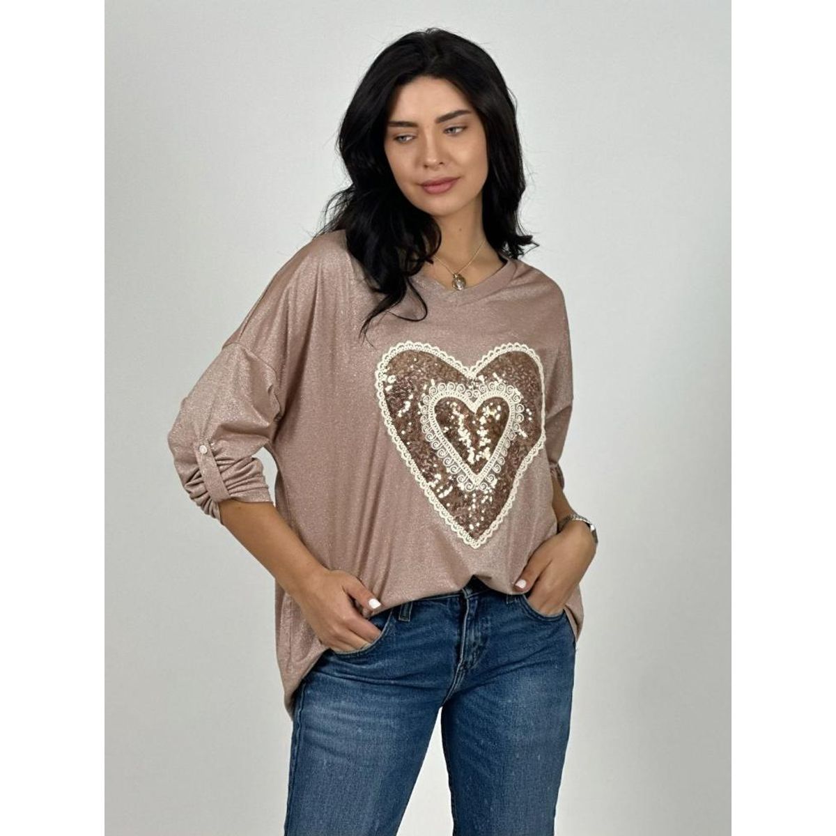 ENIGMATICA BOUTIQUE - Polera Acetato Corazón Brillante