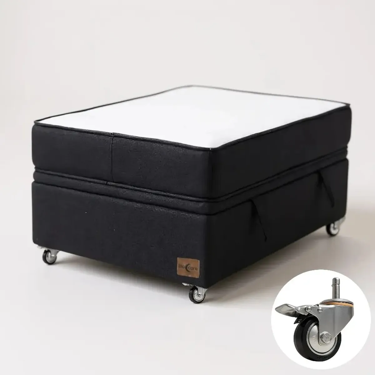 BLOCCARE - Cama Baul 1 Plaza + Colchon Black L190 / Con Ruedas DELUXE (Negro)