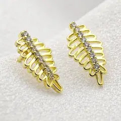 GENERICO - Aros Bañados en oro 18k Modelo de Hoja con circones Austriacos
