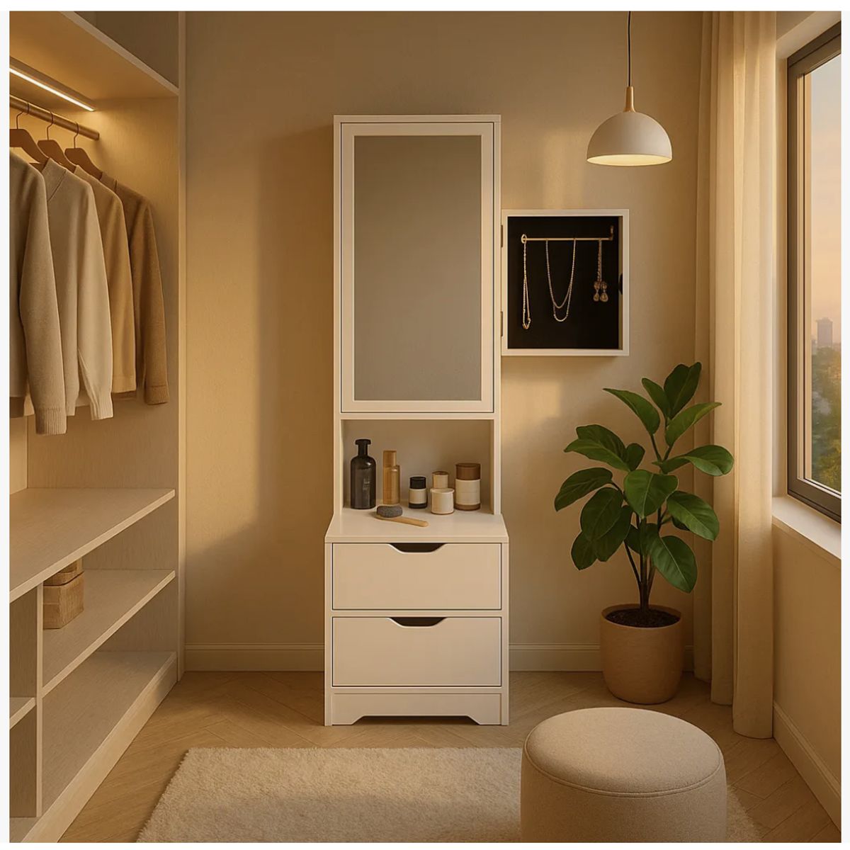 HOMER DESIGN - Velador Alto 162x40x40cm Con Espejo Y joyero Espacio Para almacenar