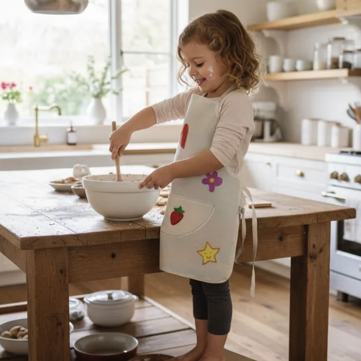 Delantal cocina niña pintado a mano 100% algodón talla única 3 a 7, marca HAOKIDS - Foto Principal