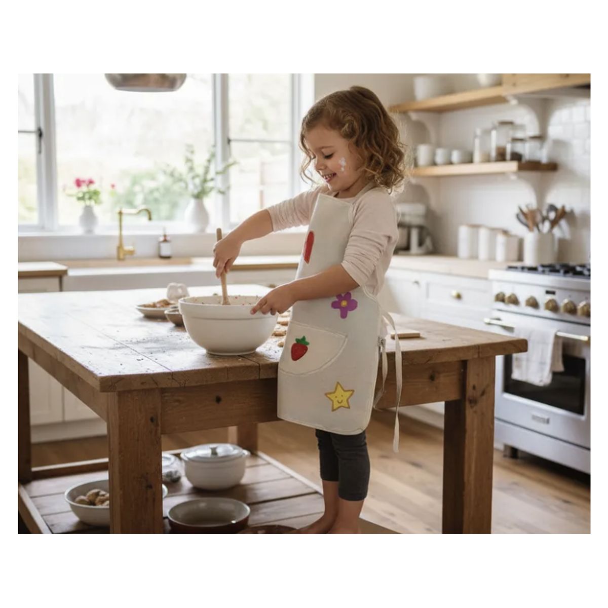Delantal cocina niña pintado a mano 100% algodón talla única 3 a 7, marca HAOKIDS - Foto Principal