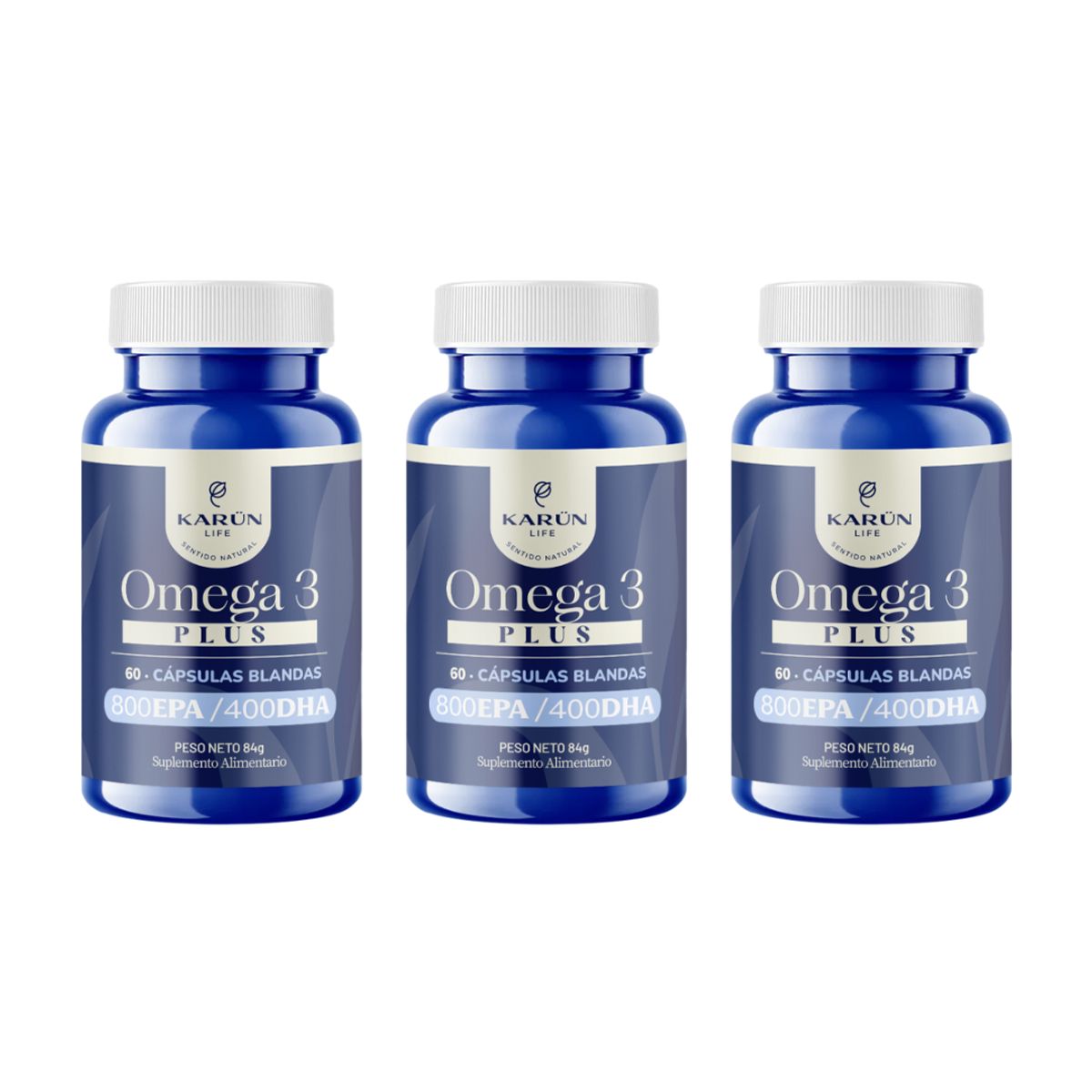 KARUNLIFE - Pack X3 Omega 3 Plus 800 EPA y 400 DHA 180 Capsulas Karun Life