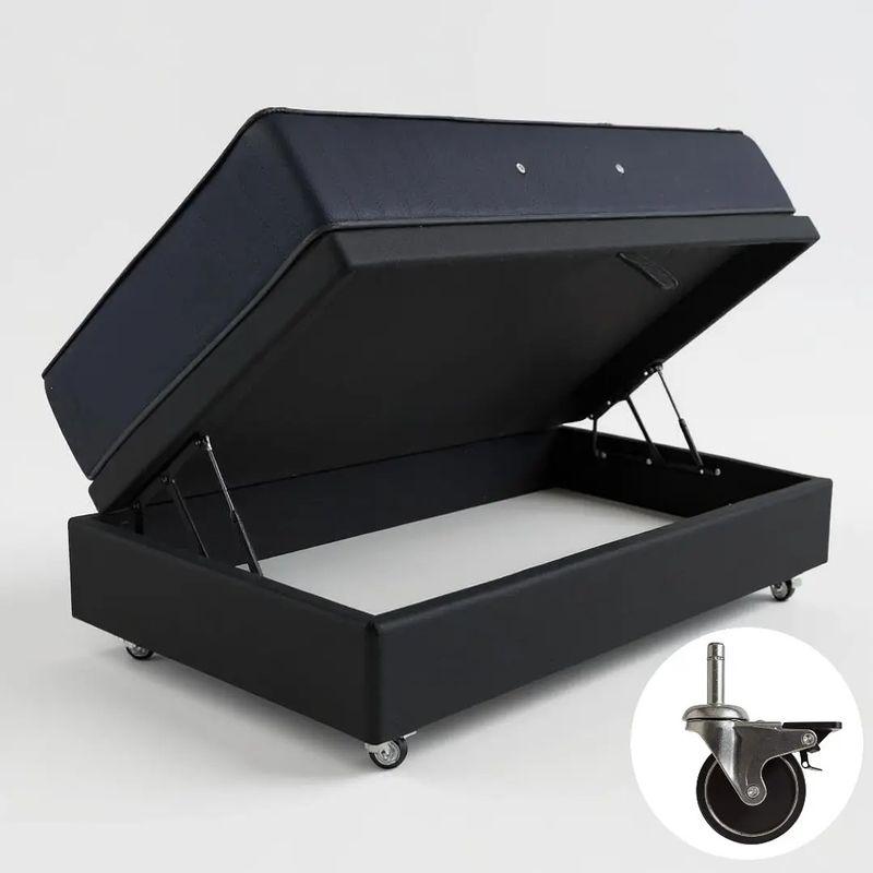 BLOCCARE - Cama Baul 1 Plaza L190+Colchon CIC SUPERPREMIUM/Ruedas PYTON Negro