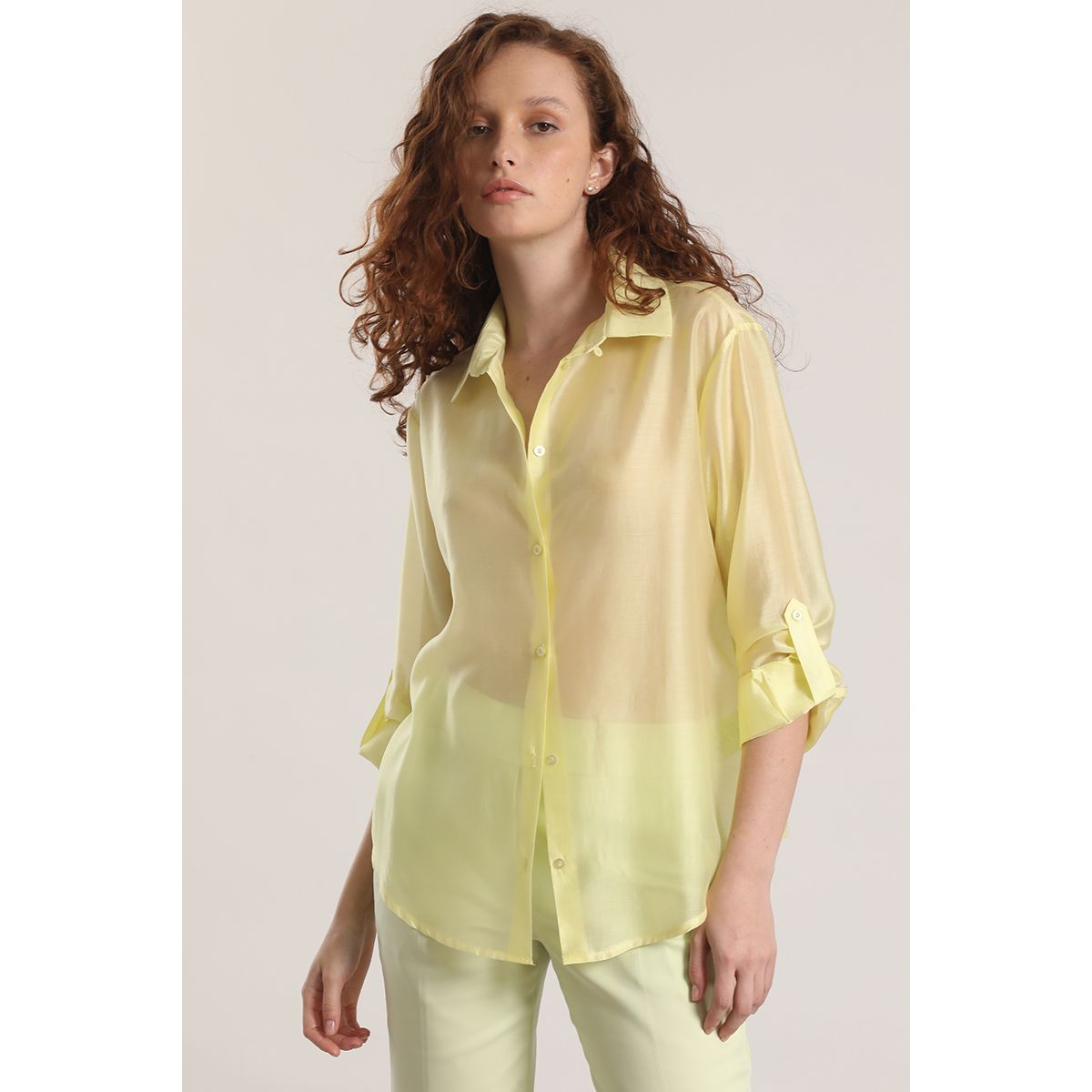 LIOLA - Blusa semitransparente roll up liola mujer amarillo