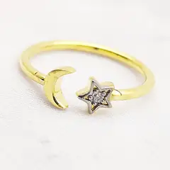 GENERICO - Anillo bañado en oro 18k con circones luna estrella