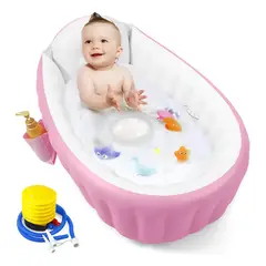 EVERSO - Tina Bañera Bebe Inflable Plegable Portátil Con Bomba Aire
