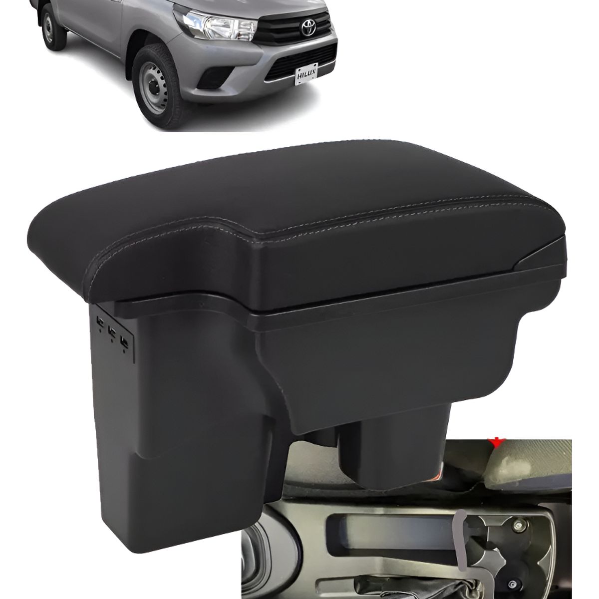 AUDOTO - Consola Apoyabrazos Toyota Hilux 2016-2024 Negro
