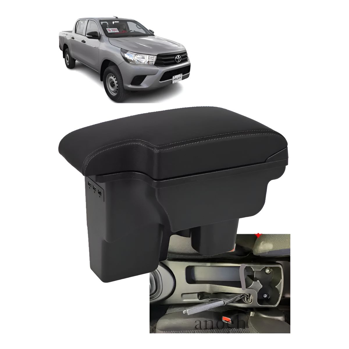 AUDOTO - Consola Apoyabrazos Toyota Hilux 2016-2024 Negro