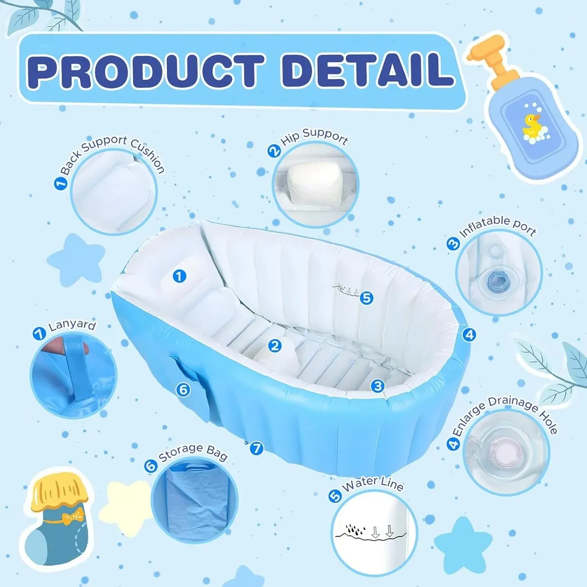EVERSO - Tina Bañera Bebe Inflable Plegable Portátil Con Bomba Aire