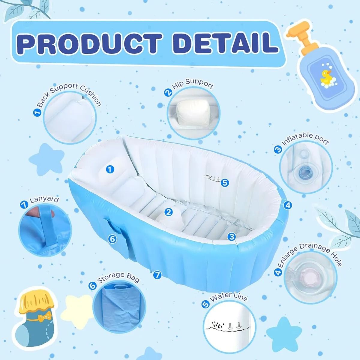 EVERSO - Tina Bañera Bebe Inflable Plegable Portátil Con Bomba Aire