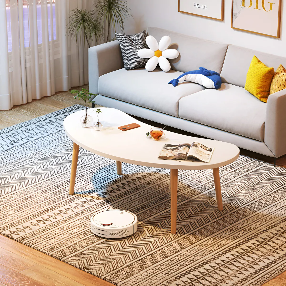 ANYHOGAR - Mesa De Centro Ovalada 76x37x42 Cm Color Blanco