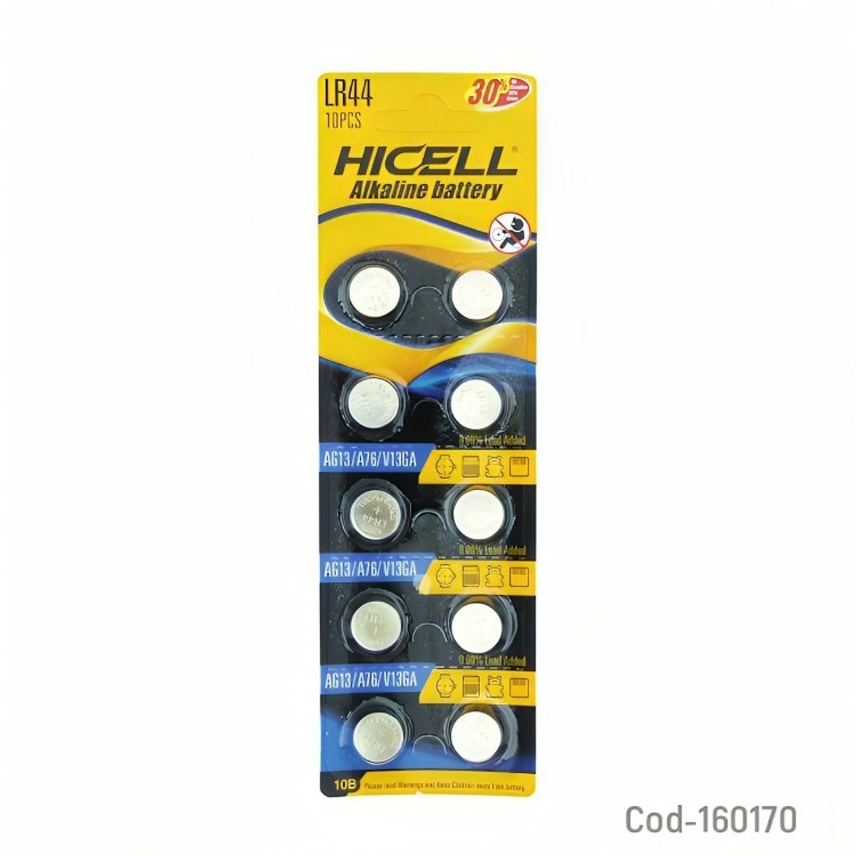 GENERICO - PILA HICELL AG-13 LR44 SET X 10 PCS ALKALINE EN BLISTER