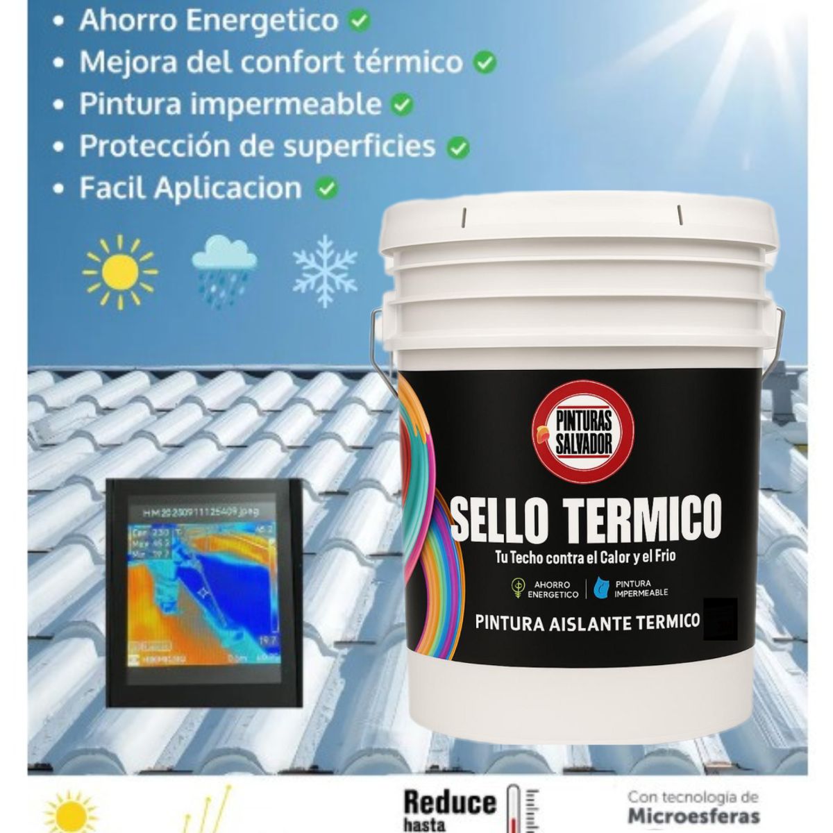 GENERICO - TINETA PINTURA SELLO AISLANTE TERMICO IMPERMEABLE 16LT BLANCO