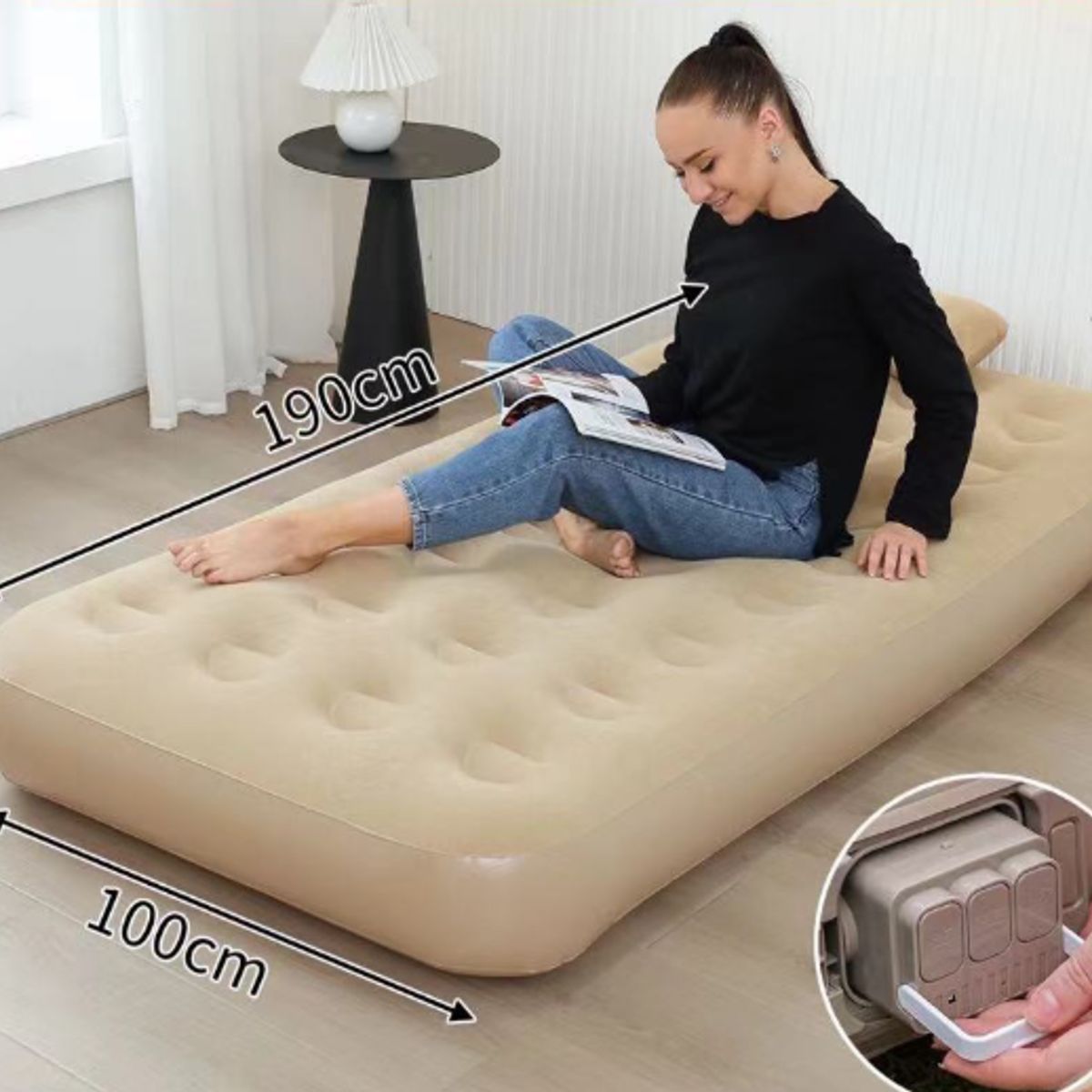 GENERICO - Colchón Inflable Automático Recargable Beige 1 Plaza