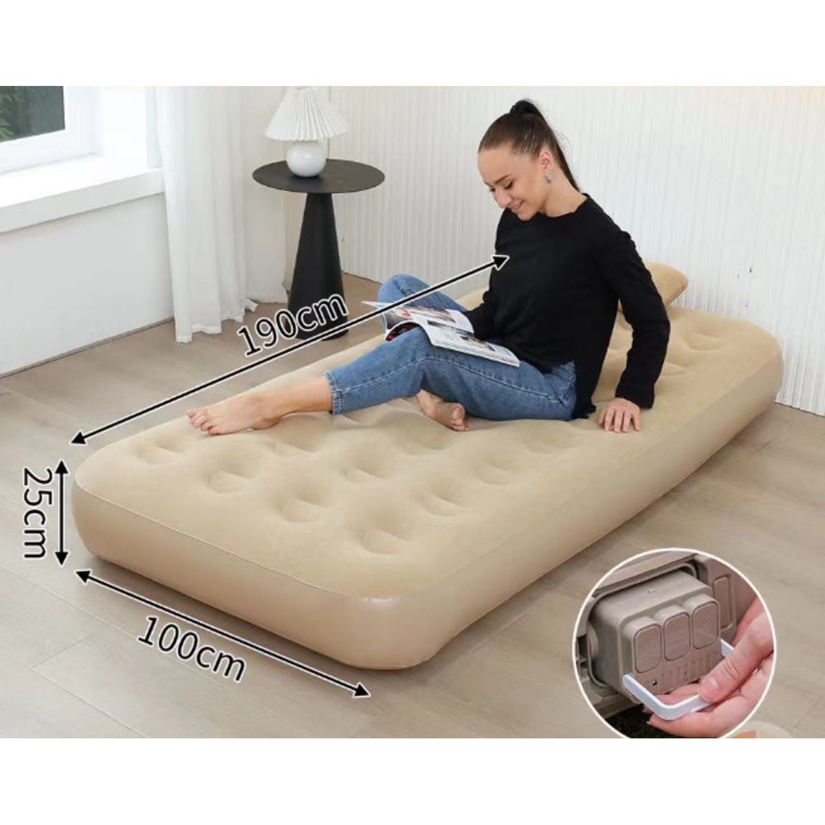 GENERICO - Colchón Inflable Automático Recargable Beige 1 Plaza