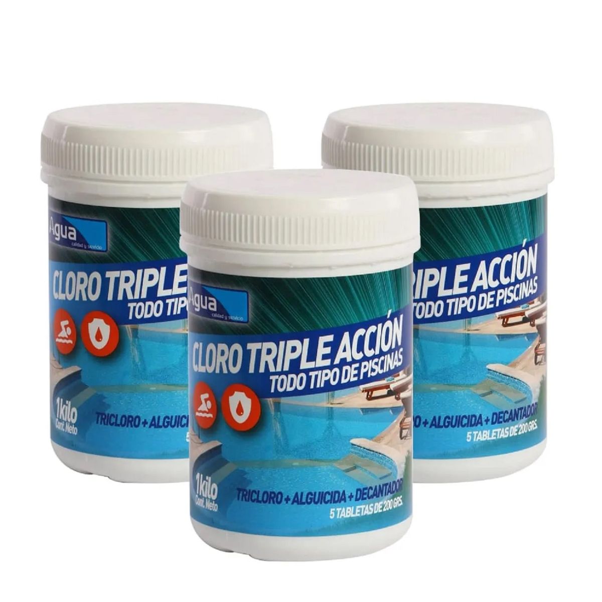 UNIVERSAL - Pack 3 Cloro Para Piscinas en Tabletas Triple Acción