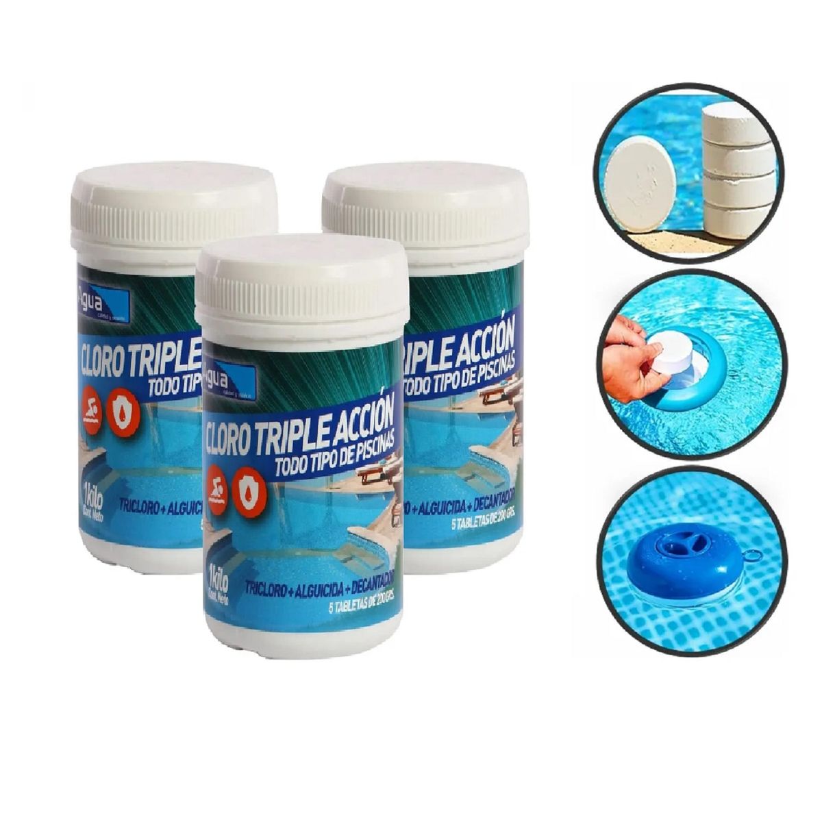 UNIVERSAL - Pack 3 Cloro Para Piscinas en Tabletas Triple Acción