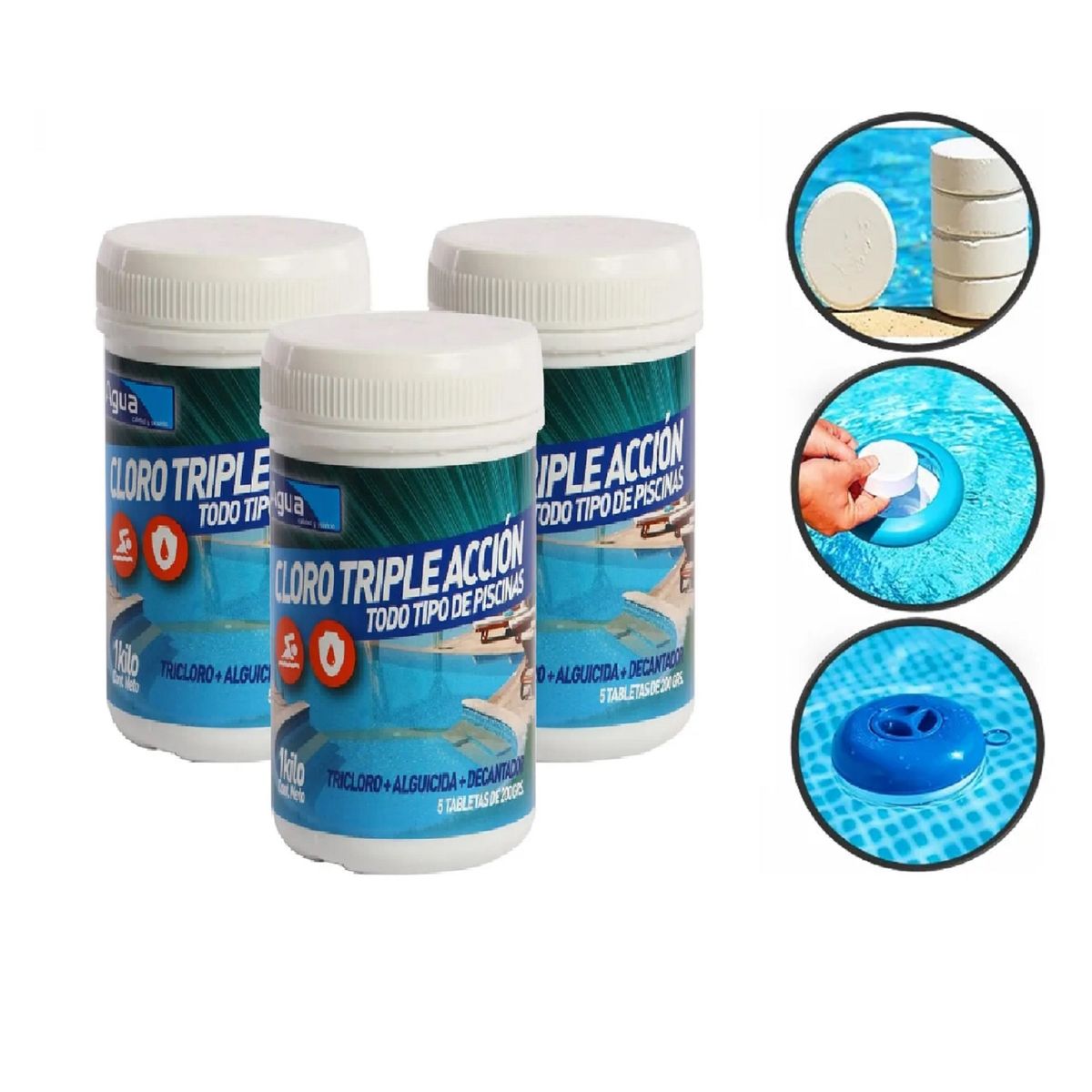 UNIVERSAL - Pack 3 Cloro Para Piscinas en Tabletas Triple Acción