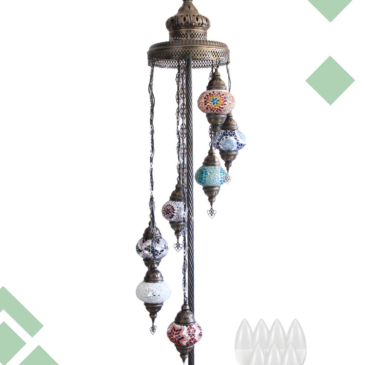 TURKUAZ - Lámpara de pie turca de 7 esferas S MIX + Ampolletas