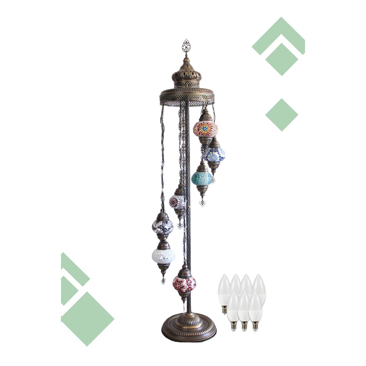 TURKUAZ - Lámpara de pie turca de 7 esferas S MIX + Ampolletas