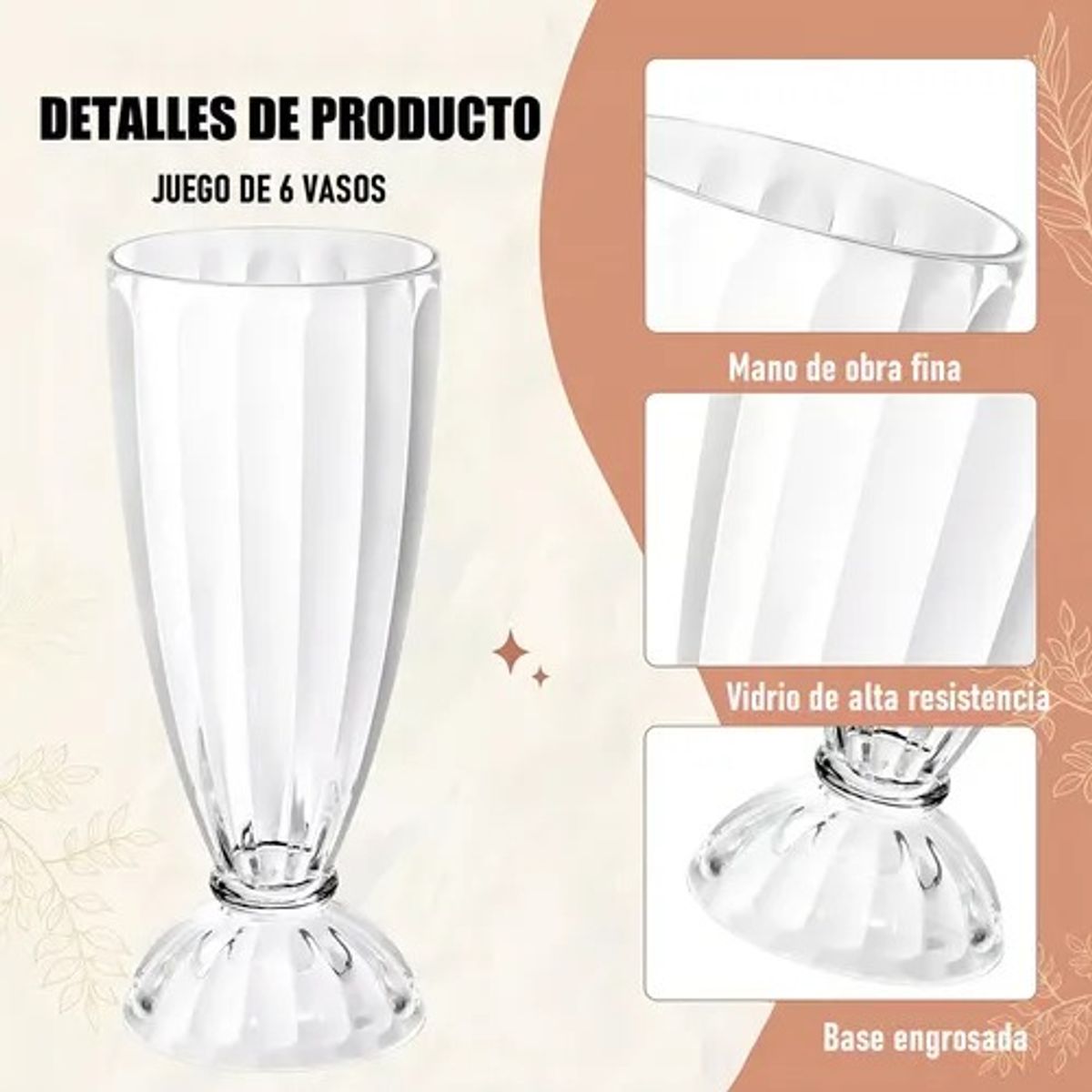 GENERICO - Set 6 Vasos De Helado Vasos Para Postre Juego De Vasos 360ml Milshake