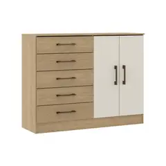 EXIT - Cómoda Cajonero 5 Cajones Y 2 Puertas Roble Blanco