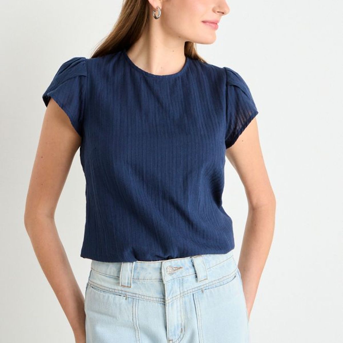 IO - Blusa Manga Corta Lisa Mujer Azul Io