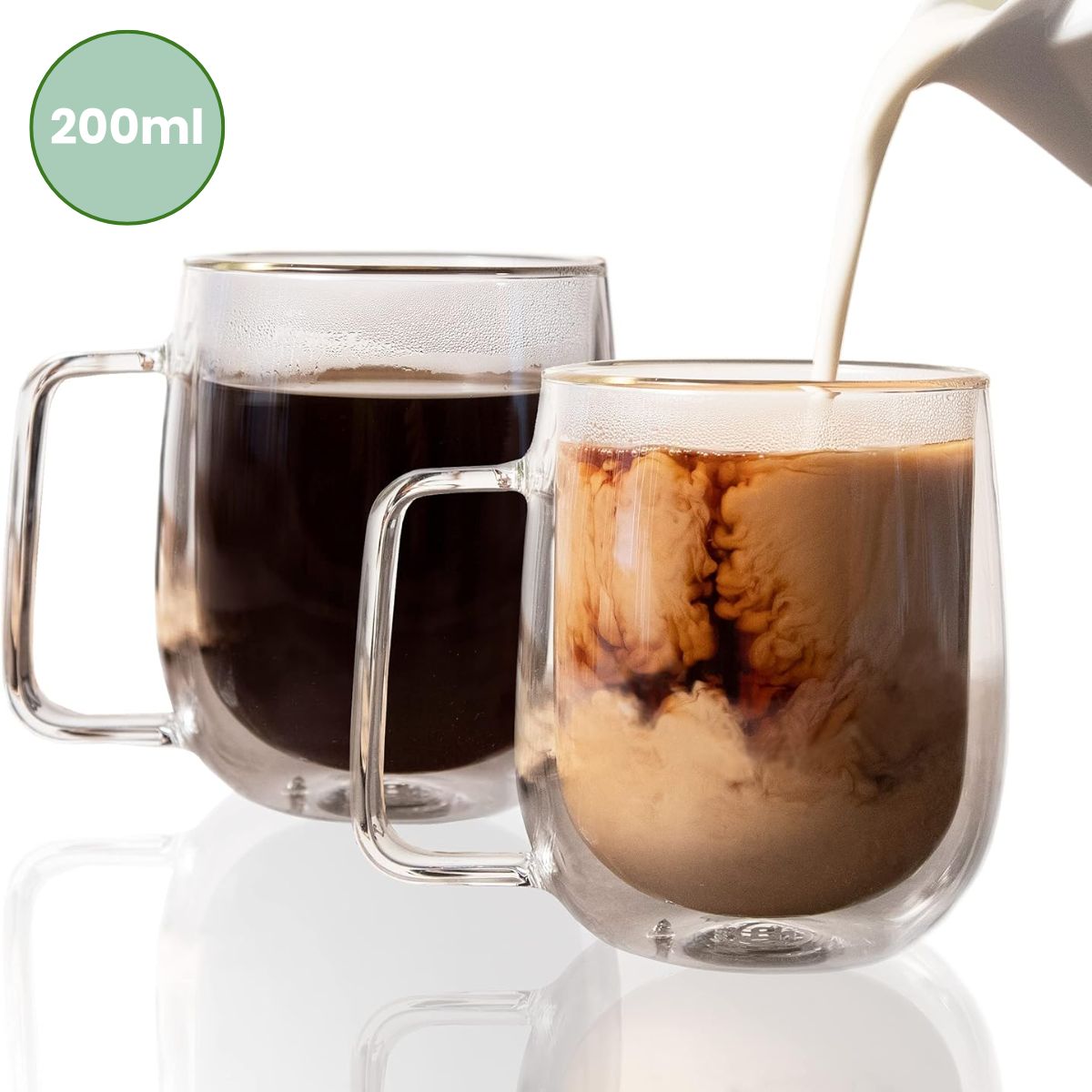 GENERICO - Pack 2 Tazas Transparente Vidrio Café Té Multiuso 200ml