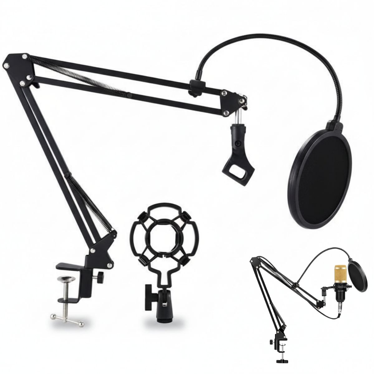 GENERICO - Kit Profesional Brazo Microfono Antipop Soporte Araña Studio