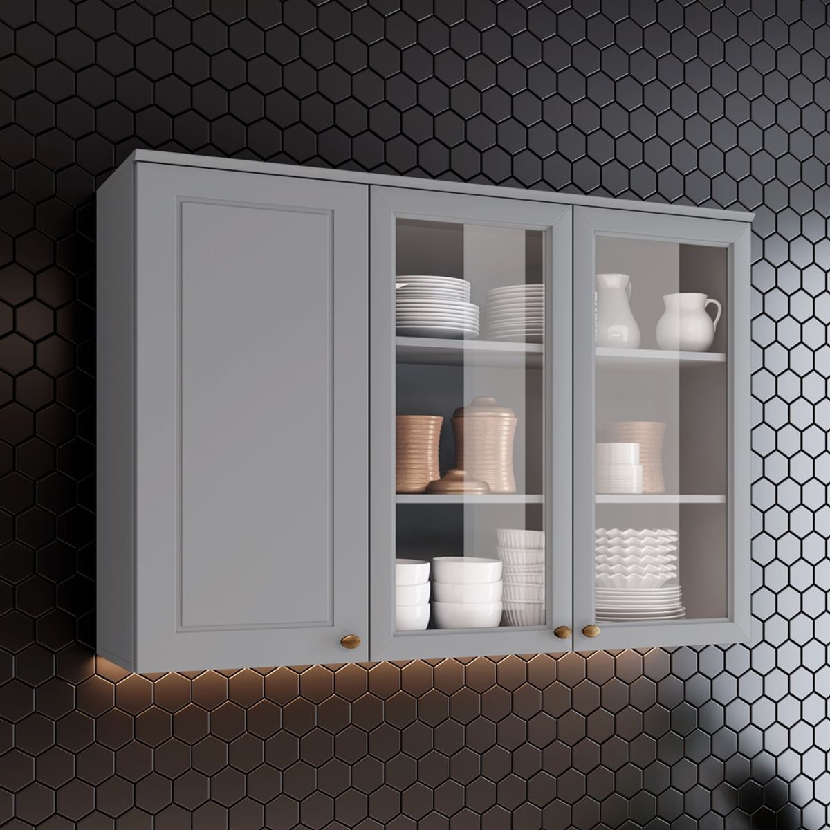 HOME MOBILI - Mueble de Cocina Aéreo 2P Vidrio Línea Americana Gris