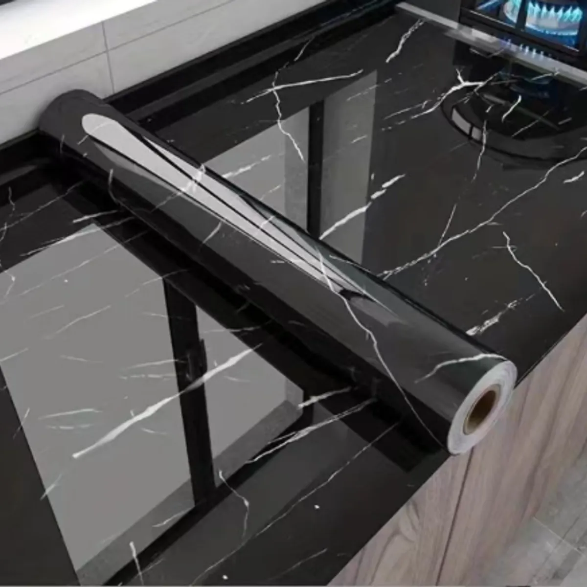 GENERICO - Papel Tapiz Adhesivo Mármol Impermeable Para Encimera Cajon 10m Negro