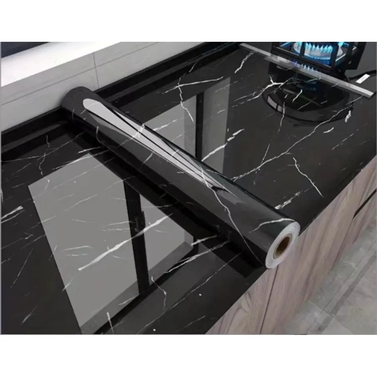 GENERICO - Papel Tapiz Adhesivo Mármol Impermeable Para Encimera Cajon 10m Negro