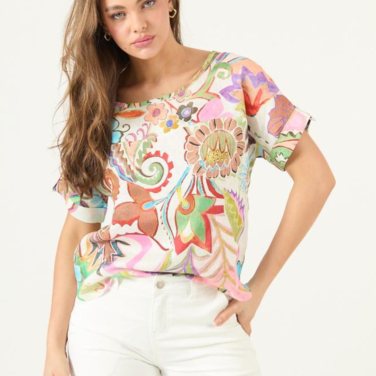 PRIVILEGE - Blusa de lino multicolor estampada PRIVILEGE 3068