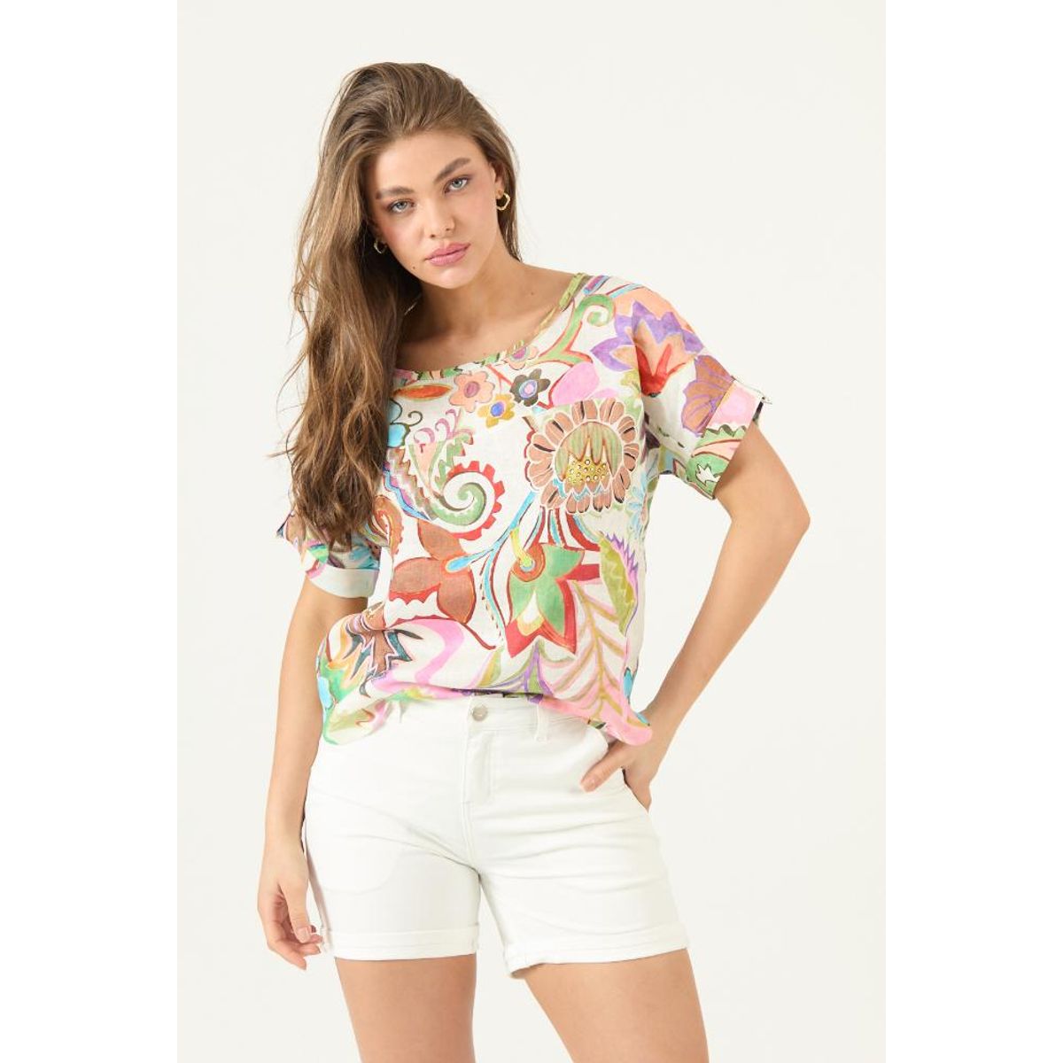 PRIVILEGE - Blusa de lino multicolor estampada PRIVILEGE 3068