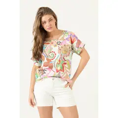 PRIVILEGE - Blusa de lino multicolor estampada 3068